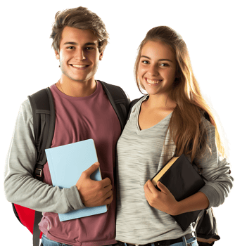 Young Couple With Laptop And Workbooks Posing on isolated transparent background png