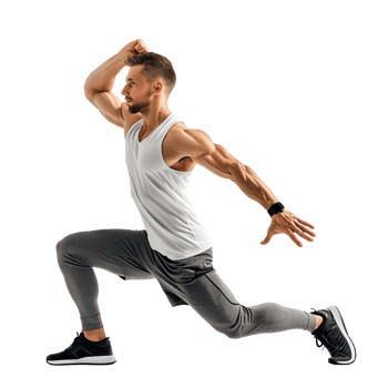 A fitness instructor in workout gear, mid-pose, isolated on a transparent background png