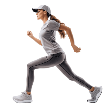 A fitness instructor in workout gear, mid-pose, isolated on a transparent background png