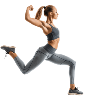 A fitness instructor in workout gear, mid-pose, isolated on a transparent background png