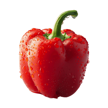 A fresh red pepper with water droplets isolated on a transparent background png