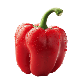 A fresh red pepper with water droplets isolated on a transparent background png
