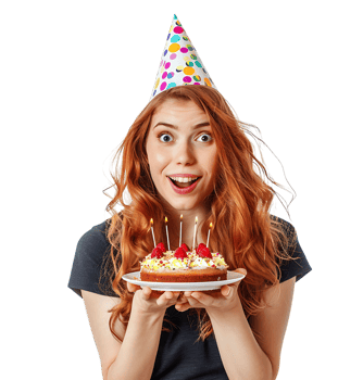 Girl with birthday hat, holding cake on plate with two hands, making wish Male Medical Professional Is Confident In StudioMale Medical Professional Is Confident In Studio png