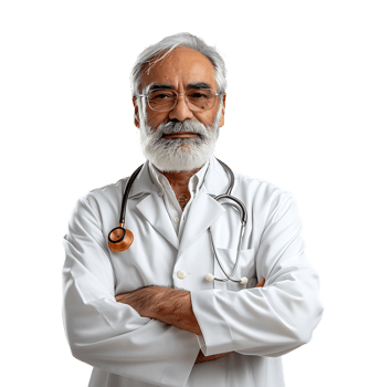 An old Pakistani male doctor on isolated transparent background png