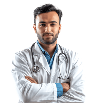 An Pakistani male doctor on isolated transparent background png