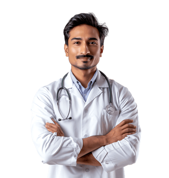 An Pakistani male doctor on isolated transparent background png