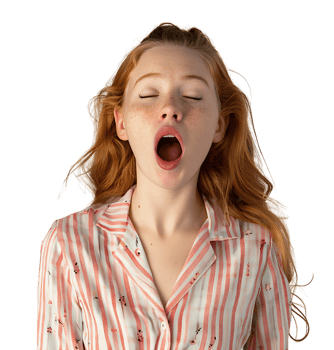 portrait of teenage girl in pyjama shirt and yawning on isolated transparent background png