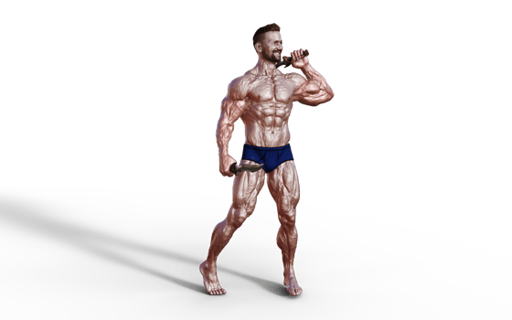 Illustration of Shirtless guy in blue panties showing his muscular body and hold twin dagger. Bodybuilder man. png