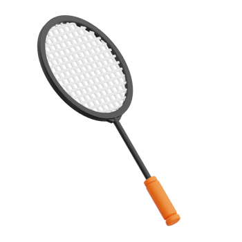 3D render racket badminton icon illustration. Isolated on transparent background png