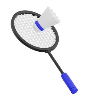 3D render racket and shuttlecock badminton icon illustration. Isolated on transparent background png