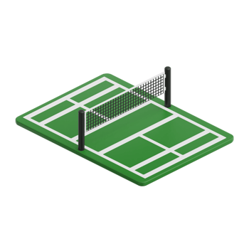 3D render tennis field icon illustration. Isolated on transparent background png