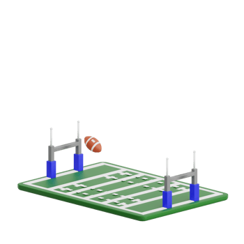 3D render rugby field icon illustration. Isolated on transparent background png