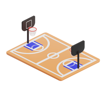 3D render basketball field icon illustration. Isolated on transparent background png