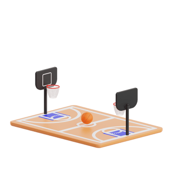 3D render basketball field icon illustration. Isolated on transparent background png