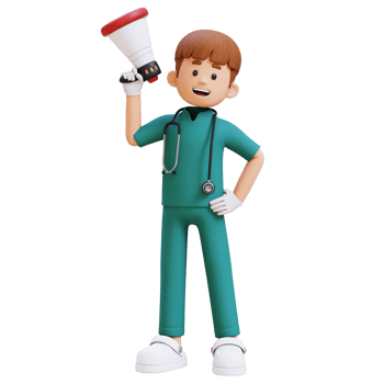 3D Doctor Character Holding Megaphone. Suitable for Medical content png