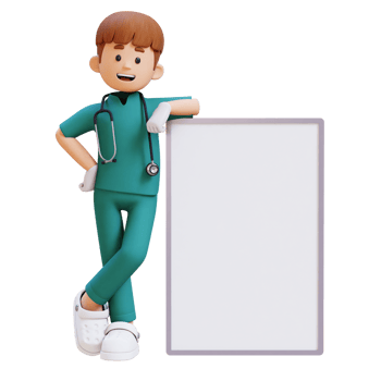 3D Doctor Character Lying on Blank Placard. Suitable for Medical content png