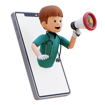 3D Doctor Character Jump from Phone Screen with Megaphone. Suitable for Medical content png