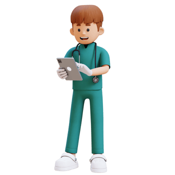 3D Doctor Character Working with a Tablet. Suitable for Medical content png