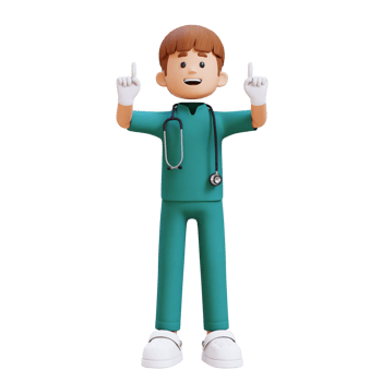 3D Doctor Character Pointing Upward. Suitable for Medical content png