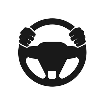 Steering wheel icon. Hands on steering wheel. Driver. Driving car. Test drive. icon isolated on white background. vector
