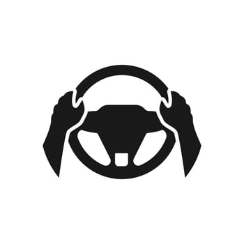 Steering wheel icon. Hands on steering wheel. Driver. Driving car. Test drive. icon isolated on white background. vector