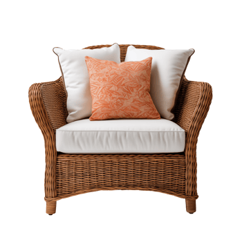 Wicker armchair with pillow isolated on transparent background png