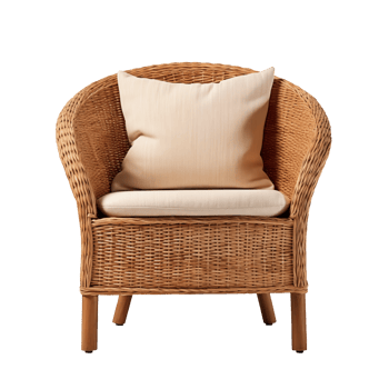 Wicker armchair with pillow isolated on transparent background png