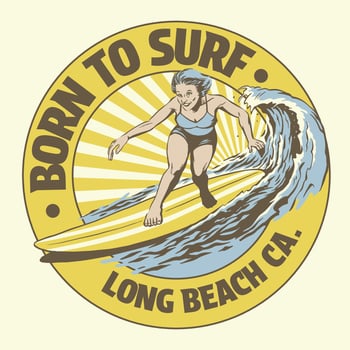 T-Shirt Illustration of Woman Surf the Wave in Vintage Style vector