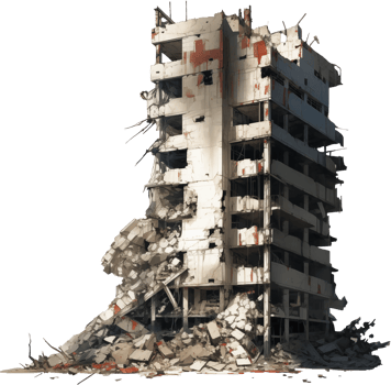 Ruined skyscraper isolated on transparent background png
