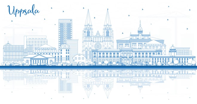 Outline Uppsala Sweden City Skyline with Blue Buildings. Uppsala Cityscape with Landmarks. Business Travel and Tourism Concept with Historic Architecture. vector