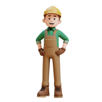 3D Construction Worker Character Standing with Hand on hip png