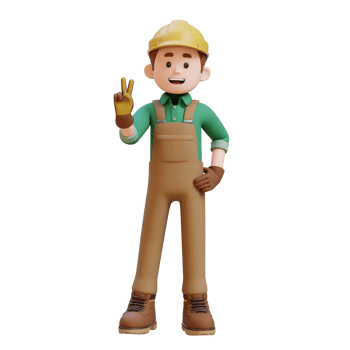 3D Construction Worker Character Giving Peace Hand Sign Pose png