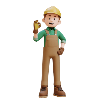 3D Construction Worker Character with OK Sign Hand Pose png