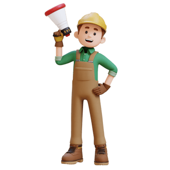 3D Construction Worker Character Holding Megaphone png