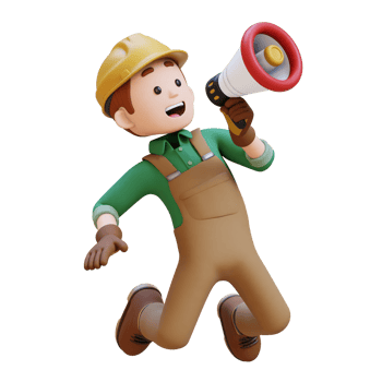 3D Construction Worker Character Holding Megaphone png