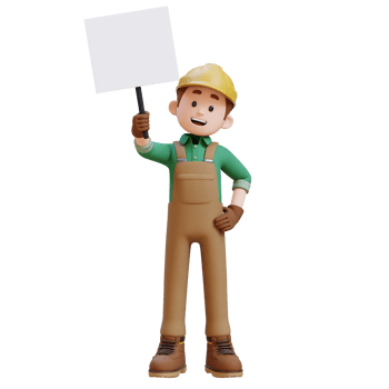 3D Construction Worker Character Holding Empty Placard png