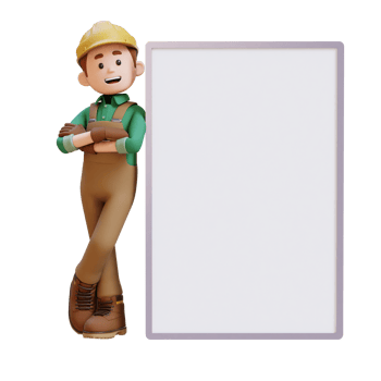 3D Construction Worker Character Lying on Blank Placard in Crossed Arm Pose png