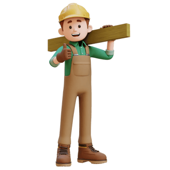 3D Construction Worker Character Carrying Wood Planks on Shoulder png