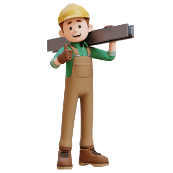 3D Construction Worker Character Carrying steel on Shoulder png