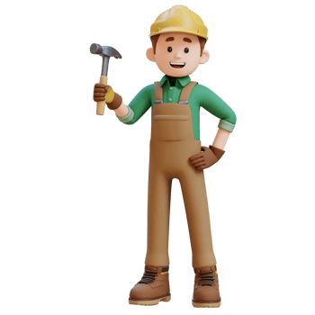 3D Construction Worker Character Holding Hammer in Confident Pose png