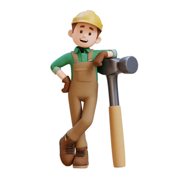 3D Construction Worker Character Lying on Big Hammer png