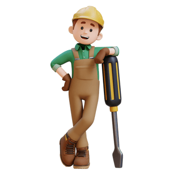 3D Construction Worker Character Lying on Big Screwdriver png