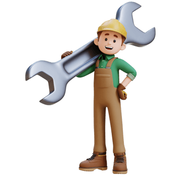 3D Construction Worker Character Carrying Big Wrench on Shoulder png