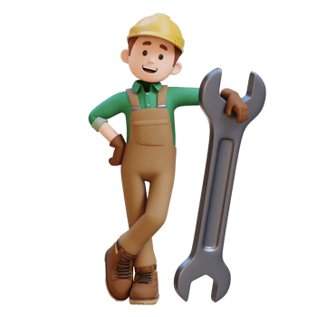 3D Construction Worker Character Lying on Big Wrench png