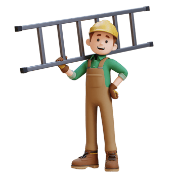 3D Construction Worker Character Carrying Ladder on Shoulder png
