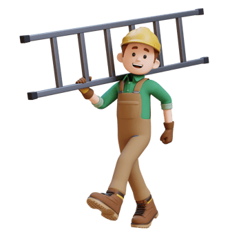 3D Construction Worker Character Walking and Carrying Ladder on Shoulder png