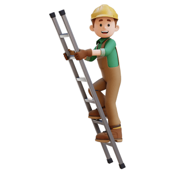 3D Construction Worker Character Climbs the Ladder png