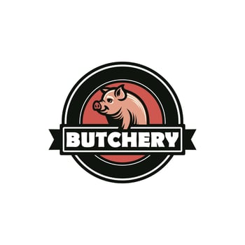 Butcher pork shop logo badge illustration vector