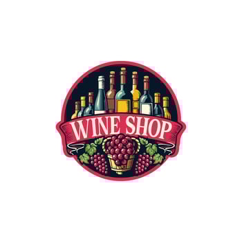 winery logo or icon, emblem. Label for menu design restaurant or cafe. Lettering illustration vector