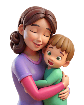 Mother Hugging Her Child 3d Render png